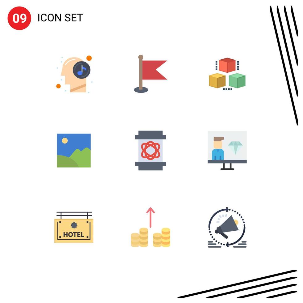 grupo de símbolos de icono universal de 9 colores planos modernos de elementos de diseño de vector editables de imagen de caja de sol de peligro