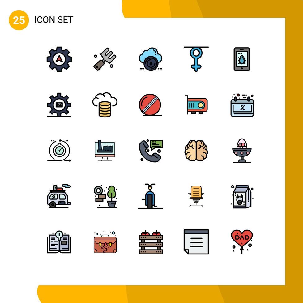 Pictogram Set of 25 Simple Filled line Flat Colors of security human secure queen gender Editable Vector Design Elements