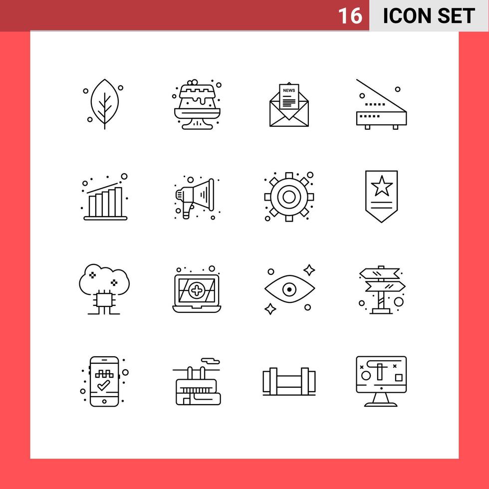 Universal Icon Symbols Group of 16 Modern Outlines of business equipment email electronic devices Editable Vector Design Elements