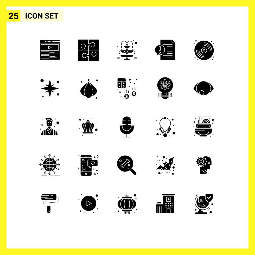 25 User Interface Solid Glyph Pack of modern Signs and Symbols of cd faq teamwork document communication Editable Vector Design Elements