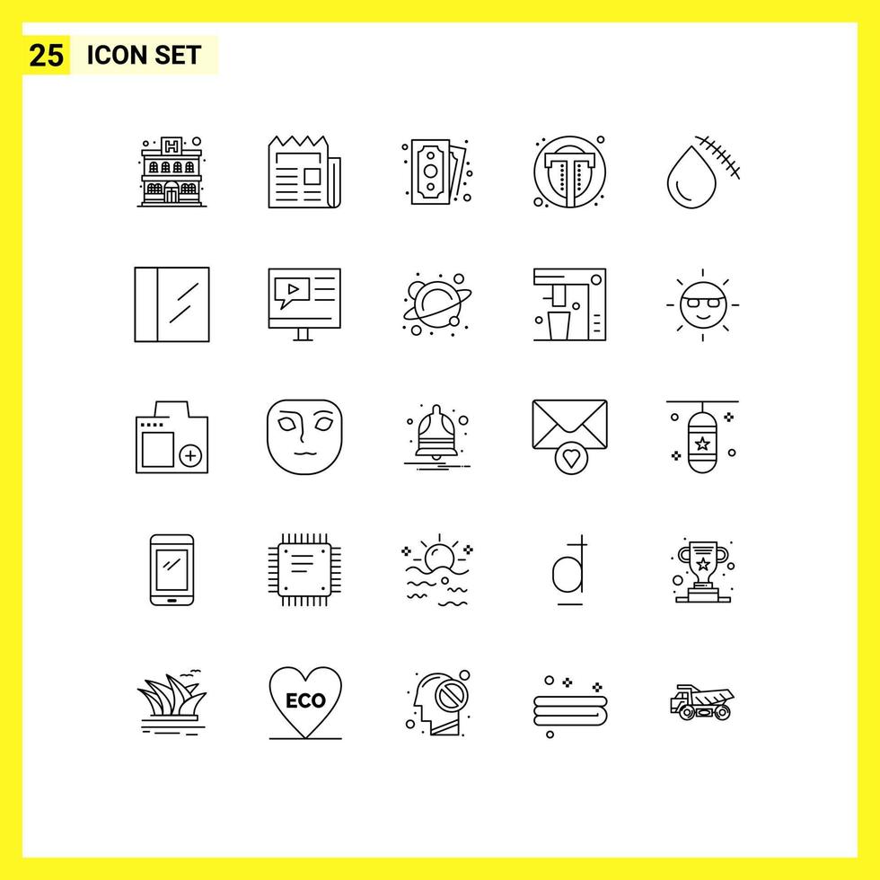 25 Thematic Vector Lines and Editable Symbols of bleeding user cash text interface Editable Vector Design Elements