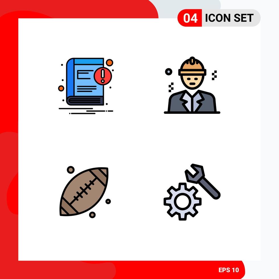 4 User Interface Filledline Flat Color Pack of modern Signs and Symbols of book footbal notification business usa Editable Vector Design Elements