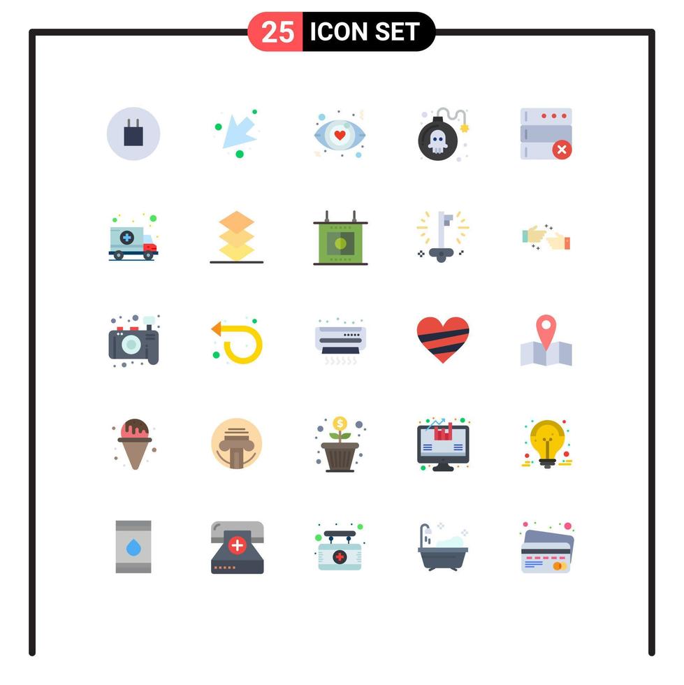Modern Set of 25 Flat Colors and symbols such as car serve love sign delete play Editable Vector Design Elements