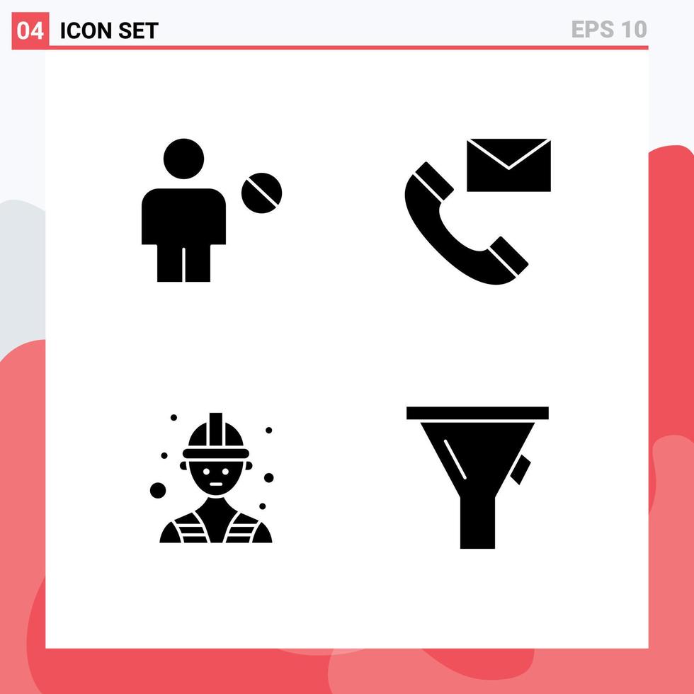 Pack of 4 creative Solid Glyphs of avatar info denied contact labour Editable Vector Design Elements