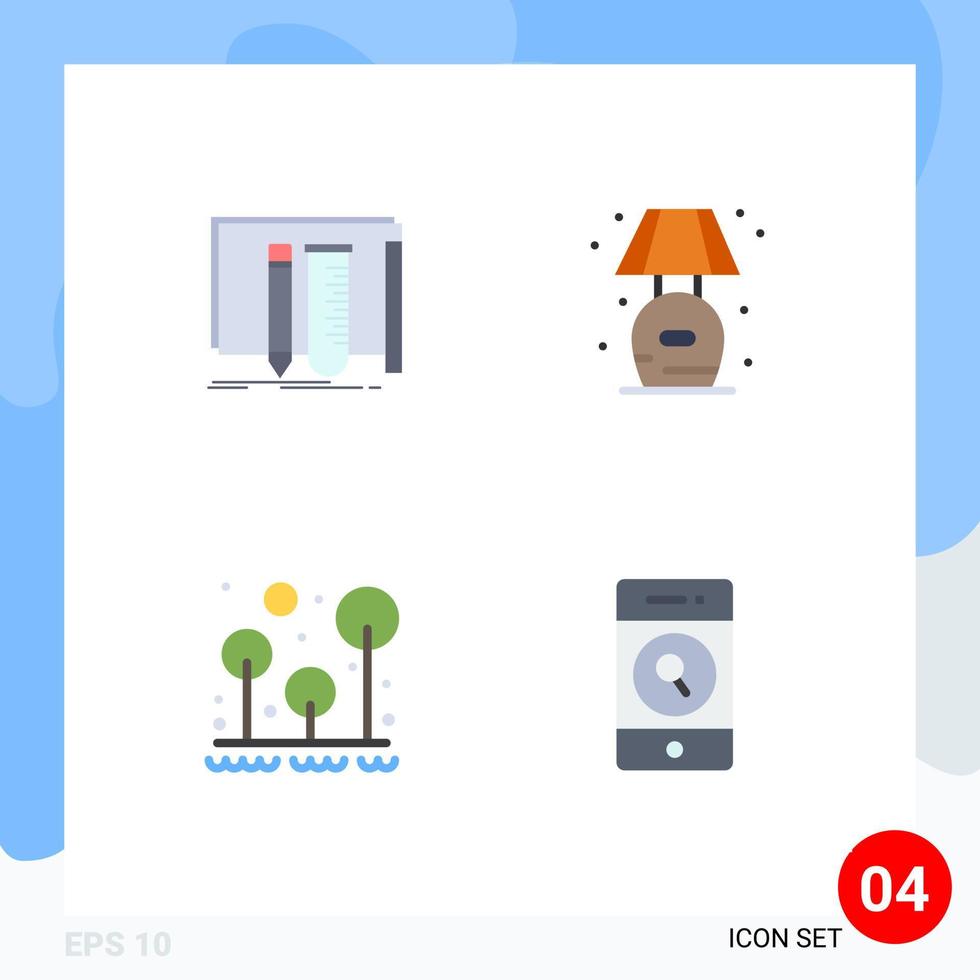 Set of 4 Modern UI Icons Symbols Signs for build camping lab living outdoor Editable Vector Design Elements