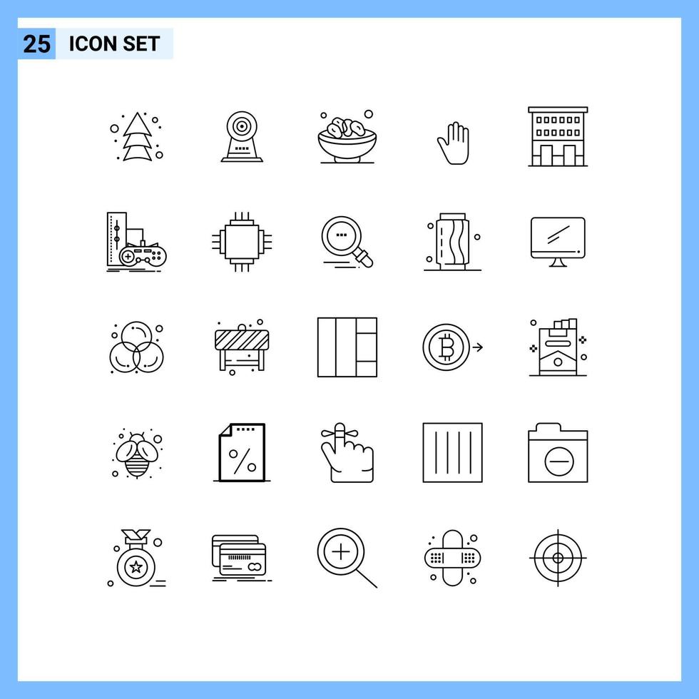 Group of 25 Lines Signs and Symbols for buildings hand bowl gestures ramadan Editable Vector Design Elements
