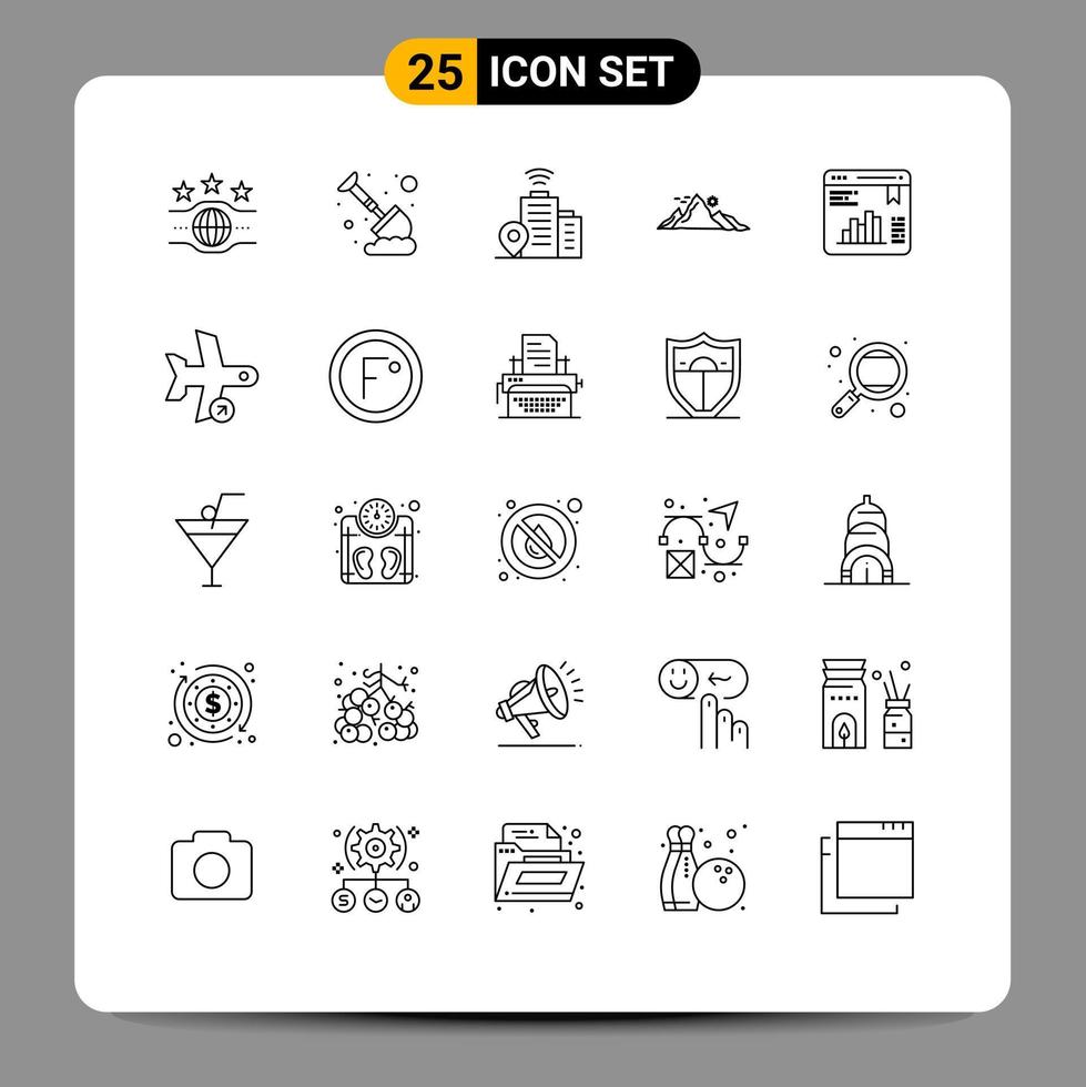 Set of 25 Modern UI Icons Symbols Signs for data sun building nature landscape Editable Vector Design Elements