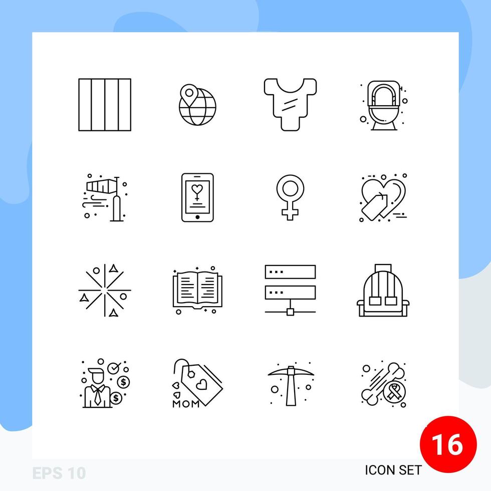 16 Creative Icons Modern Signs and Symbols of storm flow clothes direction toilet Editable Vector Design Elements