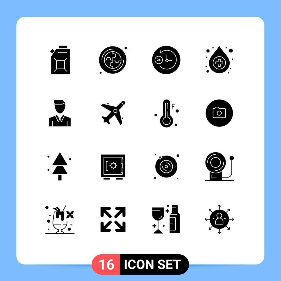 Pack of 16 Modern Solid Glyphs Signs and Symbols for Web Print Media such as ecommerce person support man account Editable Vector Design Elements