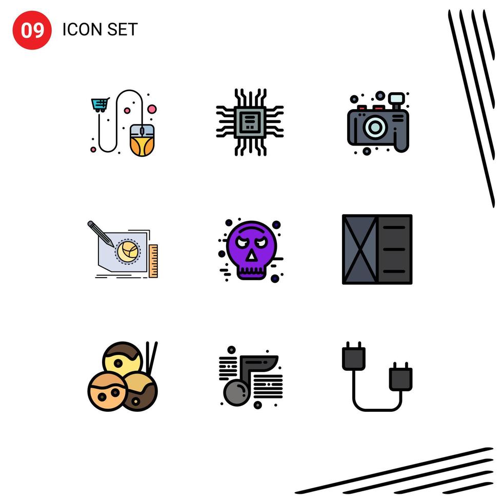 Pack of 9 Modern Filledline Flat Colors Signs and Symbols for Web Print Media such as avatar page technology frame content Editable Vector Design Elements