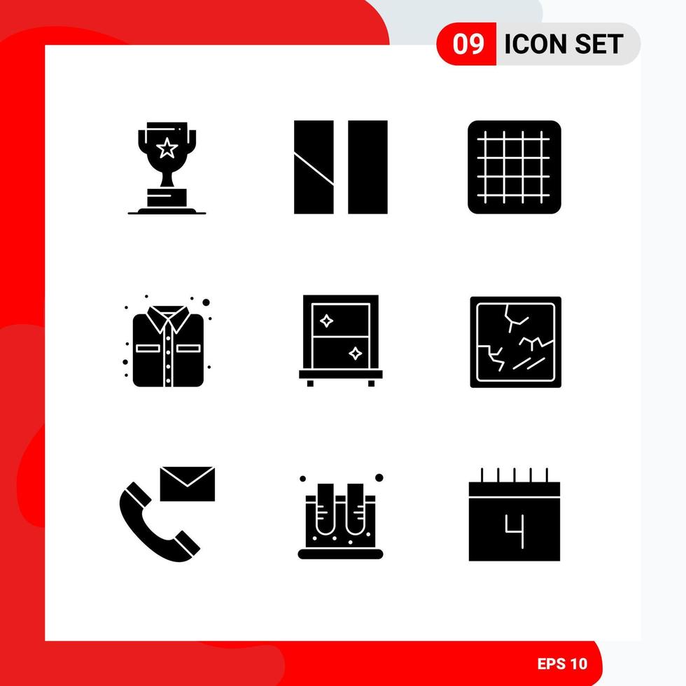 Modern Set of 9 Solid Glyphs and symbols such as halloween mirror gird dressing clothes Editable Vector Design Elements