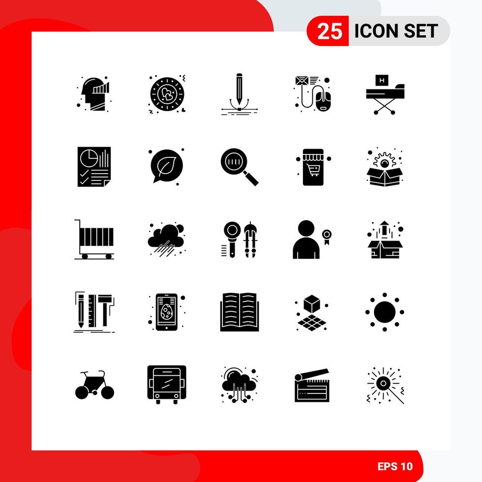 Universal Icon Symbols Group of 25 Modern Solid Glyphs of mail file illustration email draw Editable Vector Design Elements