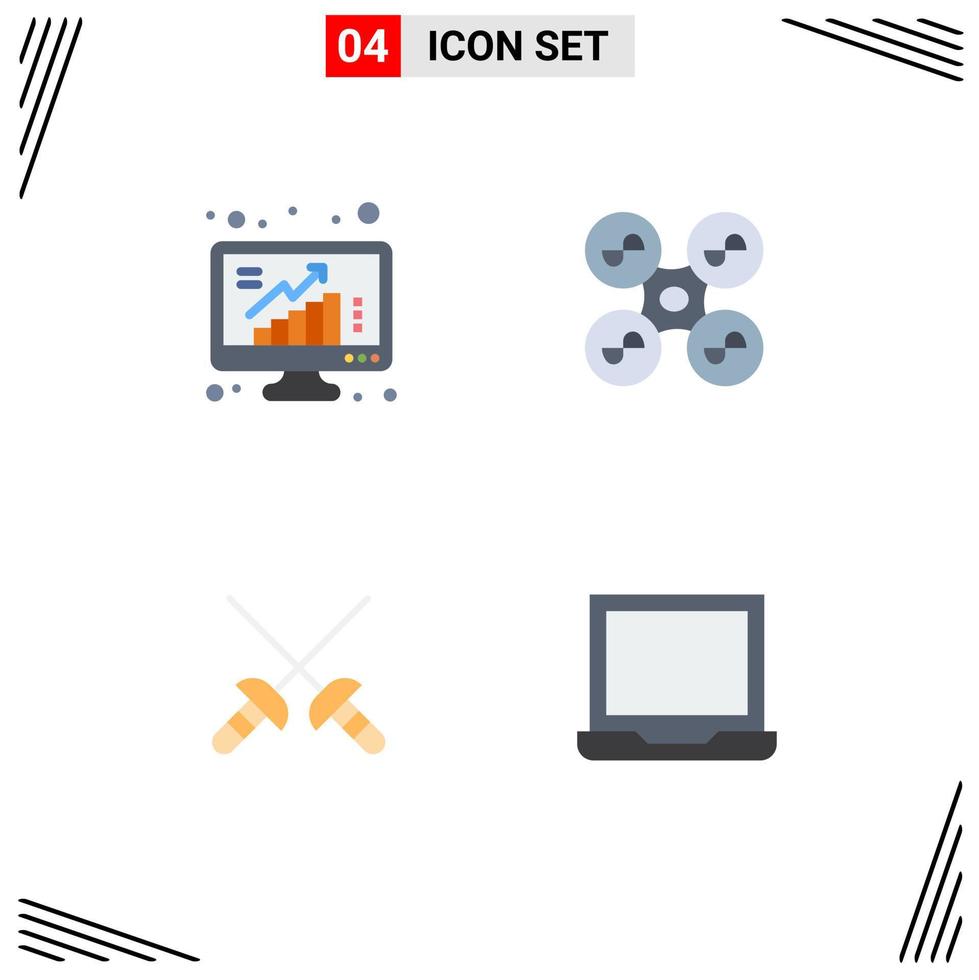 paquete de 4 signos y símbolos de iconos planos modernos para medios de impresión web, como elementos de diseño de vectores editables para el deporte de esgrima de crecimiento