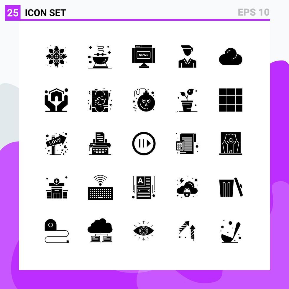 Set of 25 Modern UI Icons Symbols Signs for overcast cloud communications office business Editable Vector Design Elements