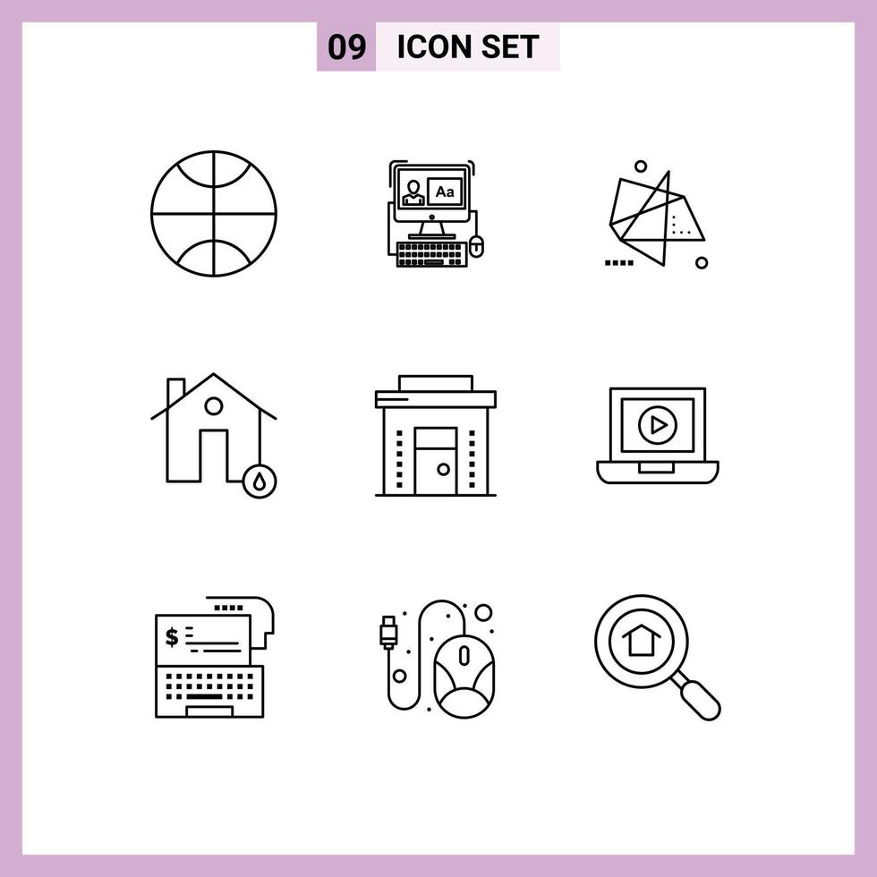 Editable Vector Line Pack of 9 Simple Outlines of commercial house graphics hot estate Editable Vector Design Elements