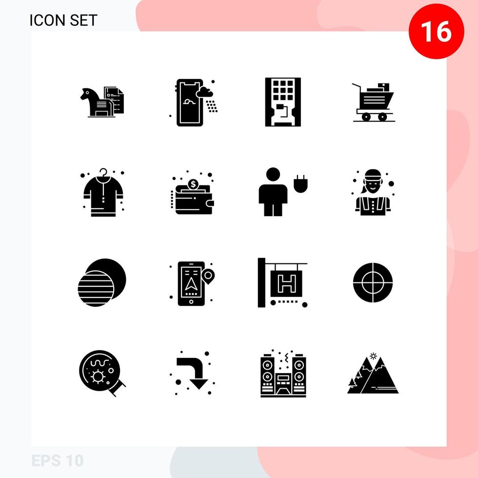 Modern Set of 16 Solid Glyphs and symbols such as buy shopping weather cart solid Editable Vector Design Elements