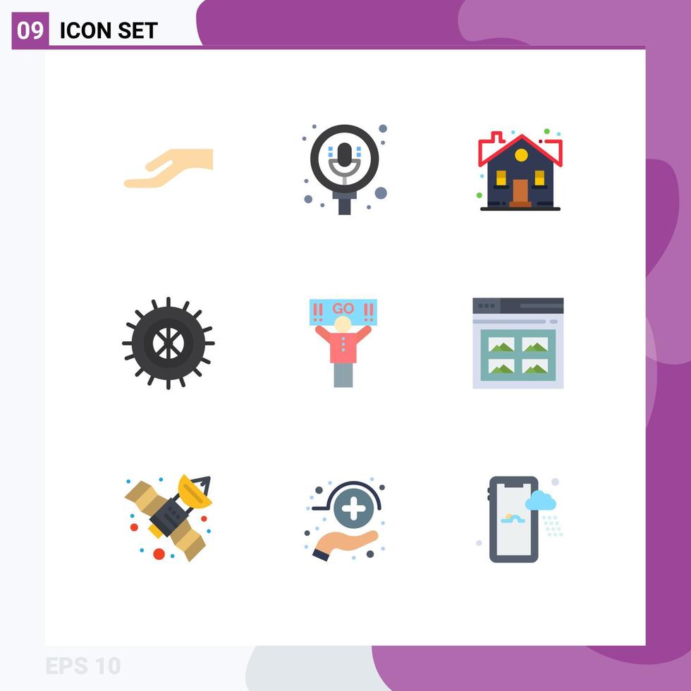 Set of 9 Modern UI Icons Symbols Signs for support fan home wheel studded Editable Vector Design Elements