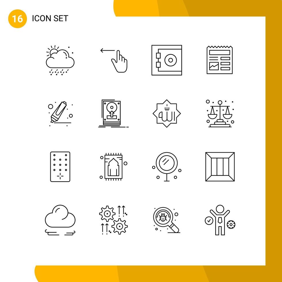 Modern Set of 16 Outlines and symbols such as install highlighter protect drawing ui Editable Vector Design Elements