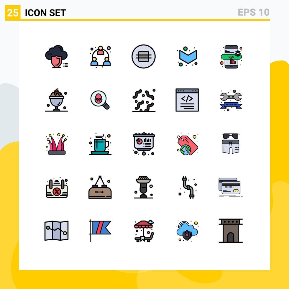 25 Thematic Vector Filled line Flat Colors and Editable Symbols of seo online full network down macaroon Editable Vector Design Elements