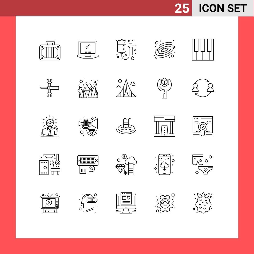 Set of 25 Modern UI Icons Symbols Signs for keyboard planet laptop astronomy care Editable Vector Design Elements