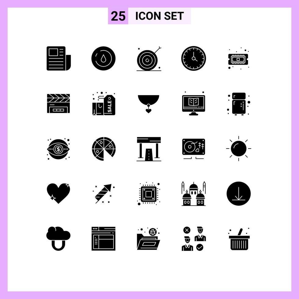 Group of 25 Modern Solid Glyphs Set for time contact advertising clock target Editable Vector Design Elements