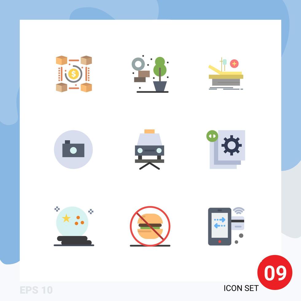 9 Thematic Vector Flat Colors and Editable Symbols of lift multimedia operation media player camera Editable Vector Design Elements