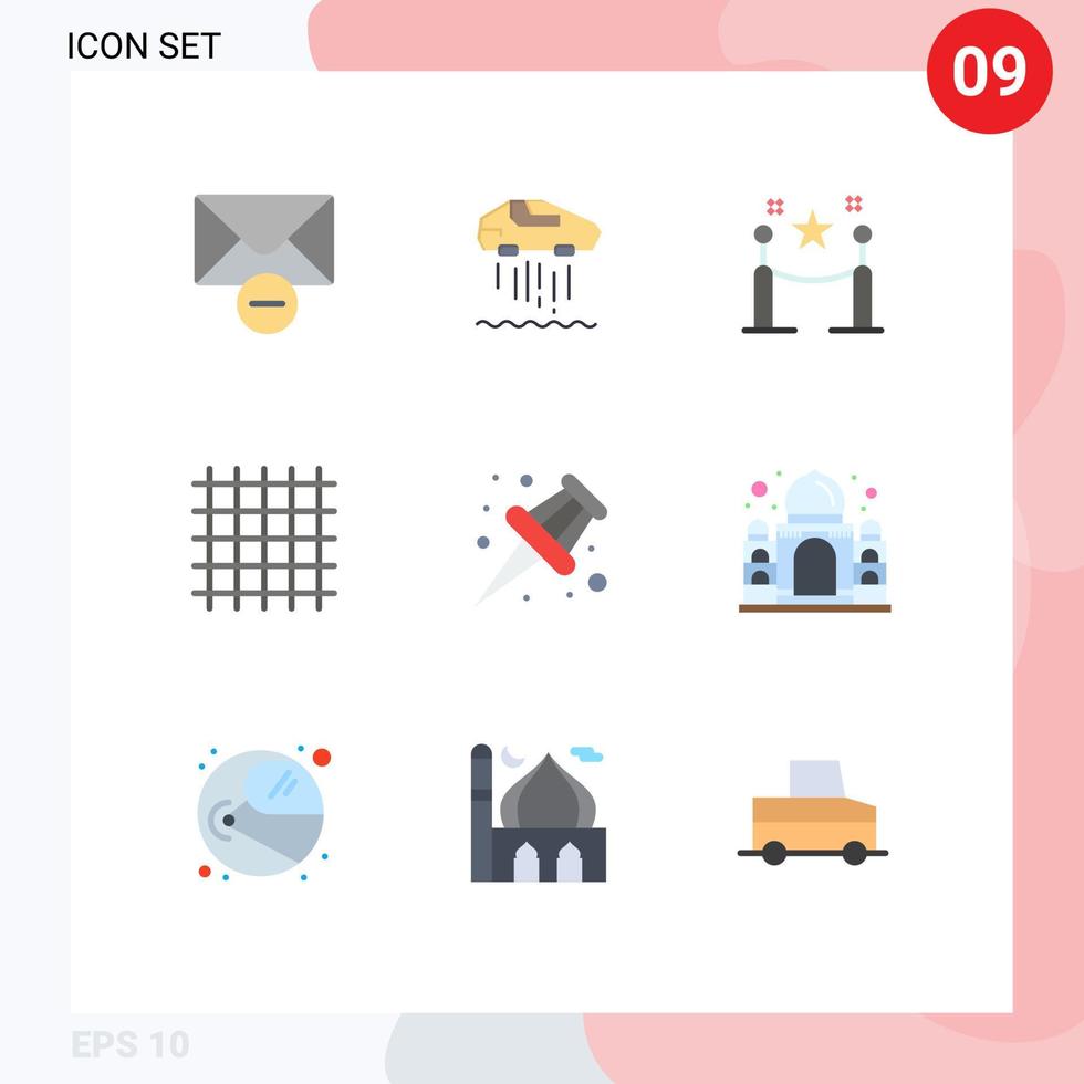 User Interface Pack of 9 Basic Flat Colors of school marker fence streamline layout Editable Vector Design Elements