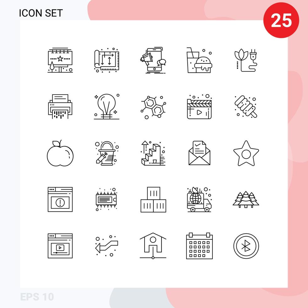 Set of 25 Modern UI Icons Symbols Signs for biomass fast food interior drink megaphone Editable Vector Design Elements