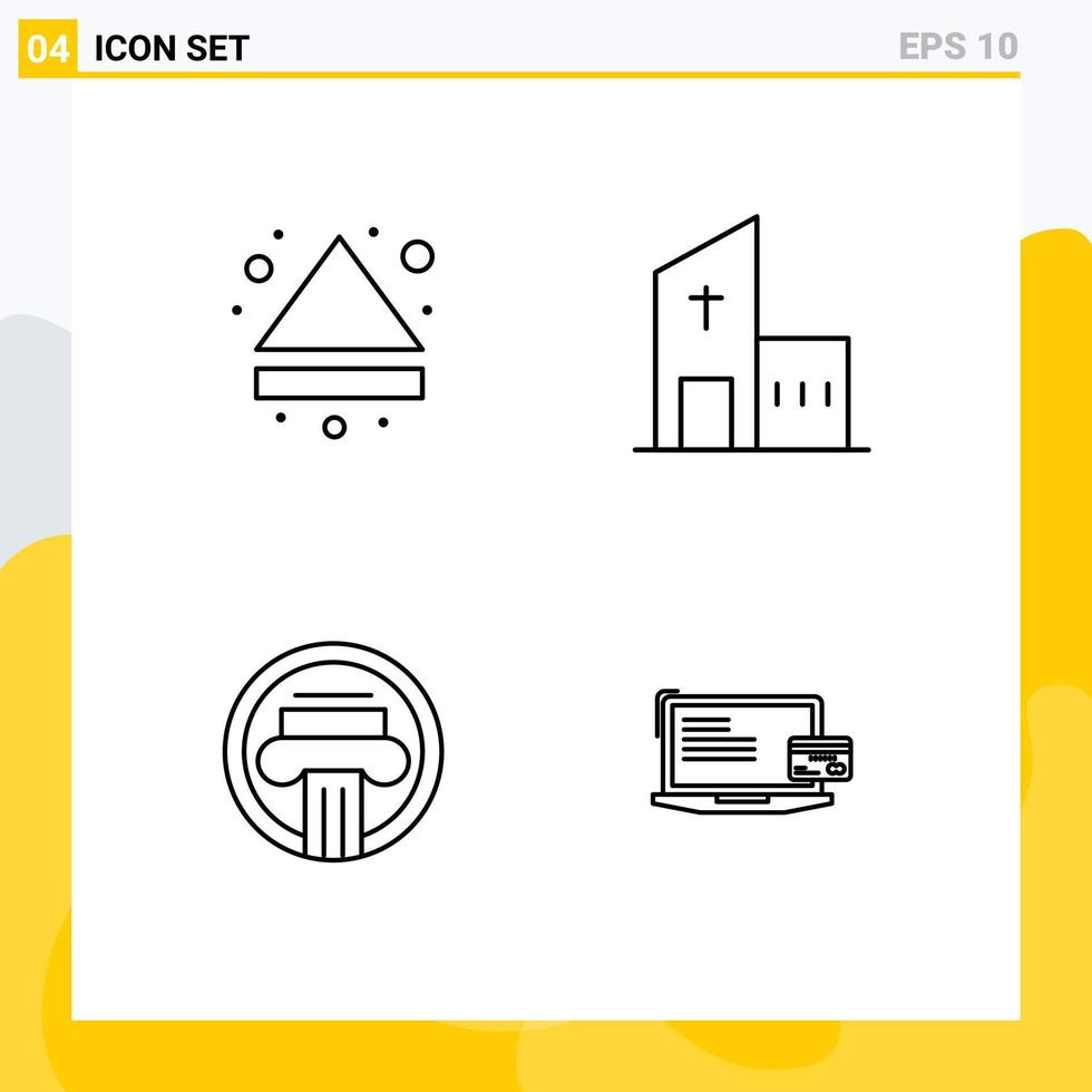 conjunto de 4 colores planos de línea de llenado vectorial en la cuadrícula para la columna de flecha hacia abajo elementos de diseño vectorial editables del edificio de la iglesia vector