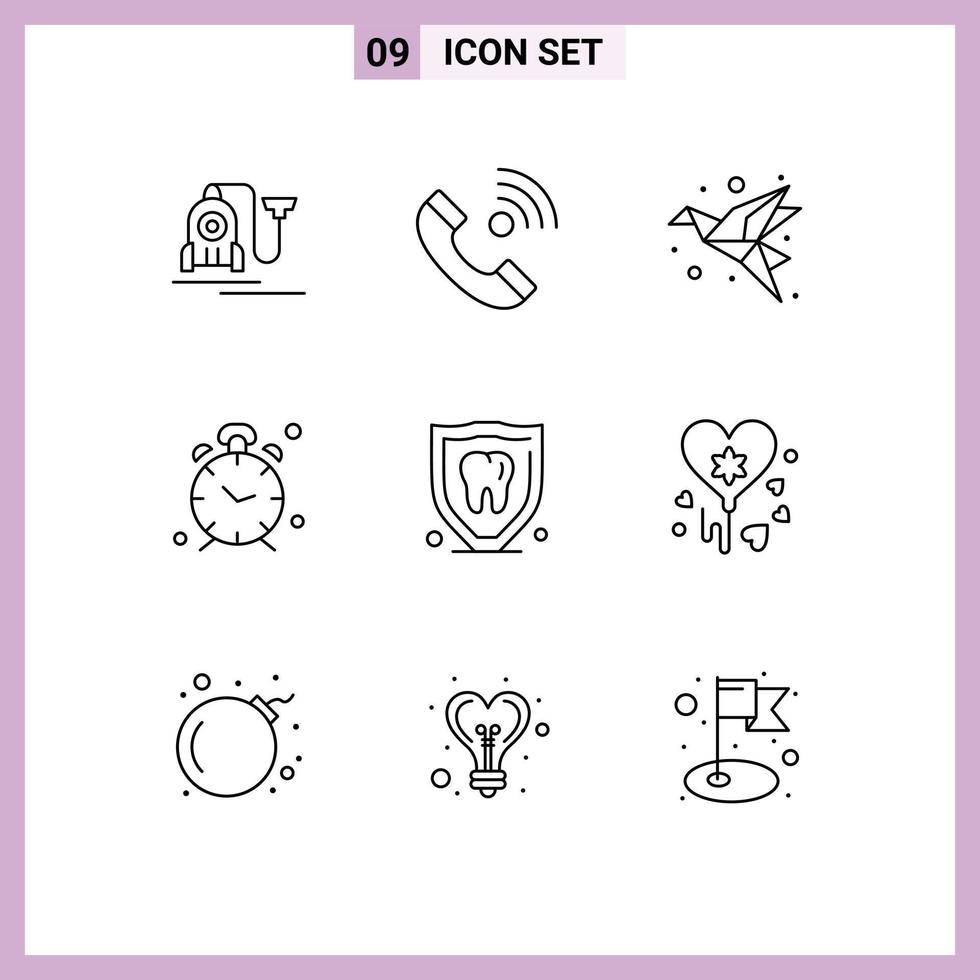 Outline Pack of 9 Universal Symbols of reminder time outgoing alarm origami Editable Vector Design Elements