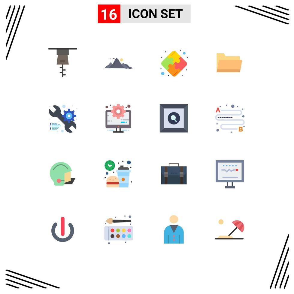 16 Universal Flat Colors Set for Web and Mobile Applications gear setting strategy service data Editable Pack of Creative Vector Design Elements
