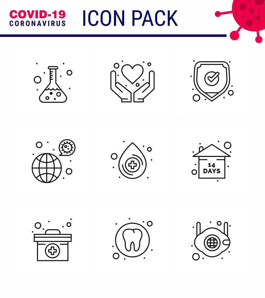 9 Line Coronavirus Covid19 Icon pack such as blood covid medical coronavirus worldwide viral coronavirus 2019nov disease Vector Design Elements