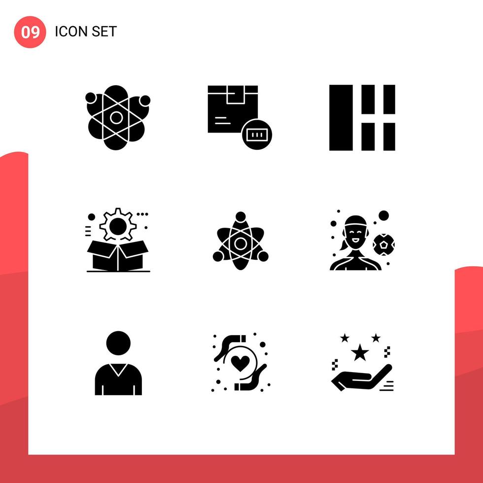 Pictogram Set of 9 Simple Solid Glyphs of configuration gear shop cog layout Editable Vector Design Elements