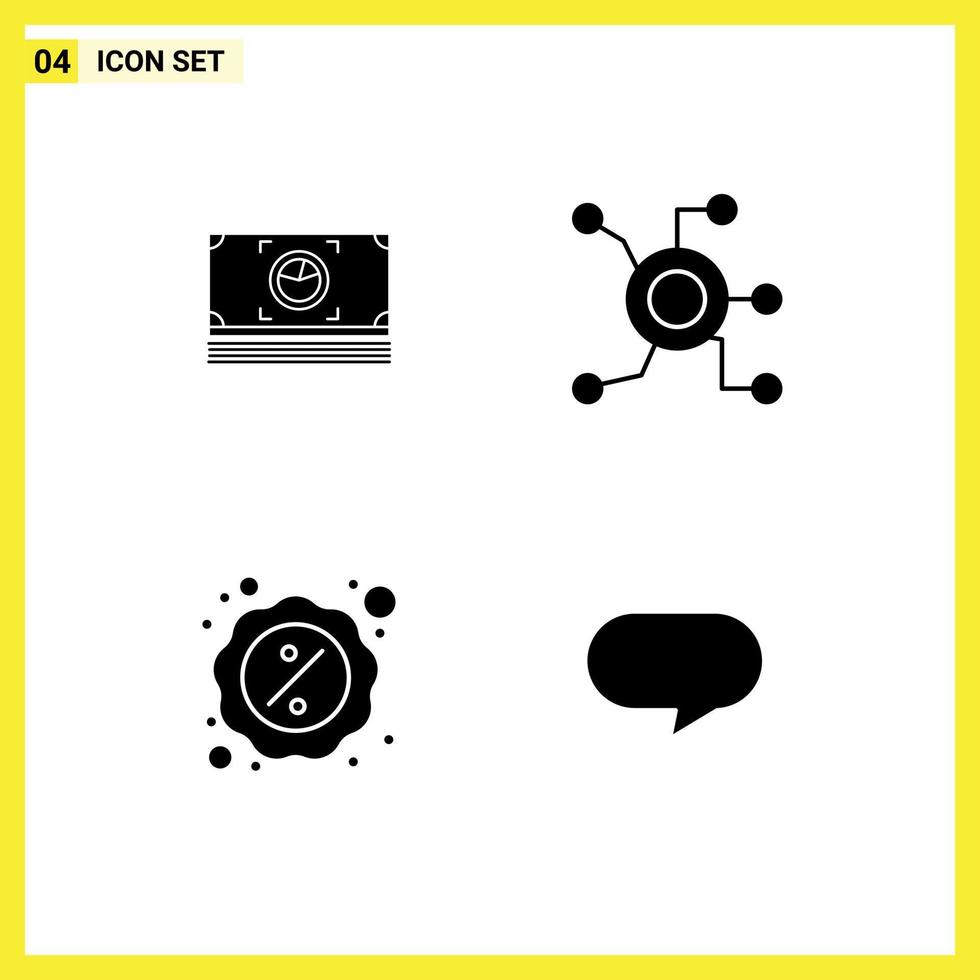 Set of 4 Modern UI Icons Symbols Signs for money discount dollar worldwide cyber Editable Vector Design Elements