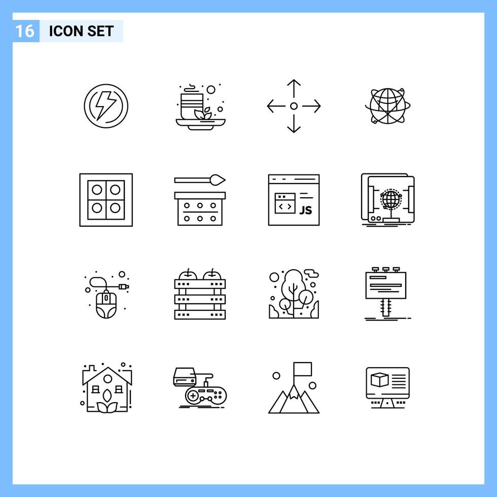 Outline Pack of 16 Universal Symbols of resources global health data globe Editable Vector Design Elements