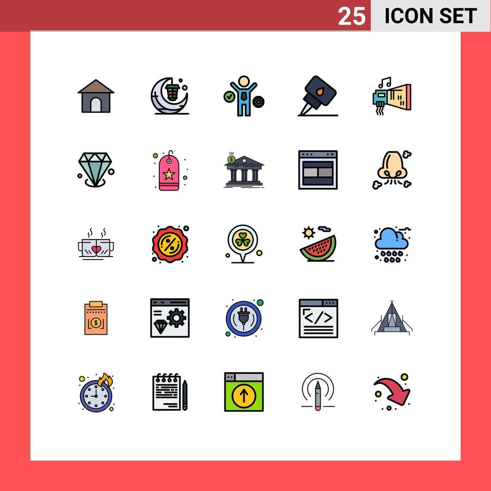Modern Set of 25 Filled line Flat Colors and symbols such as device audio cresent oil engine Editable Vector Design Elements