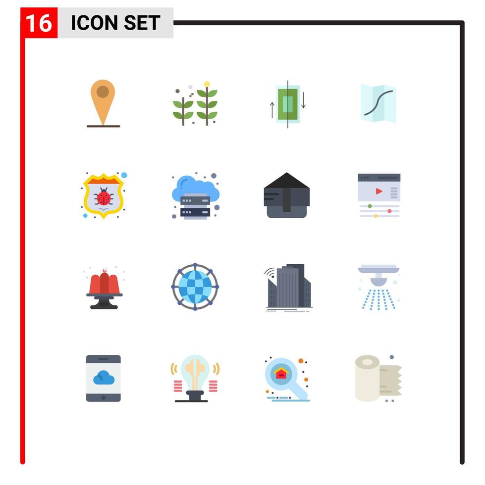 Pack of 16 creative Flat Colors of protect antivirus data pin location Editable Pack of Creative Vector Design Elements