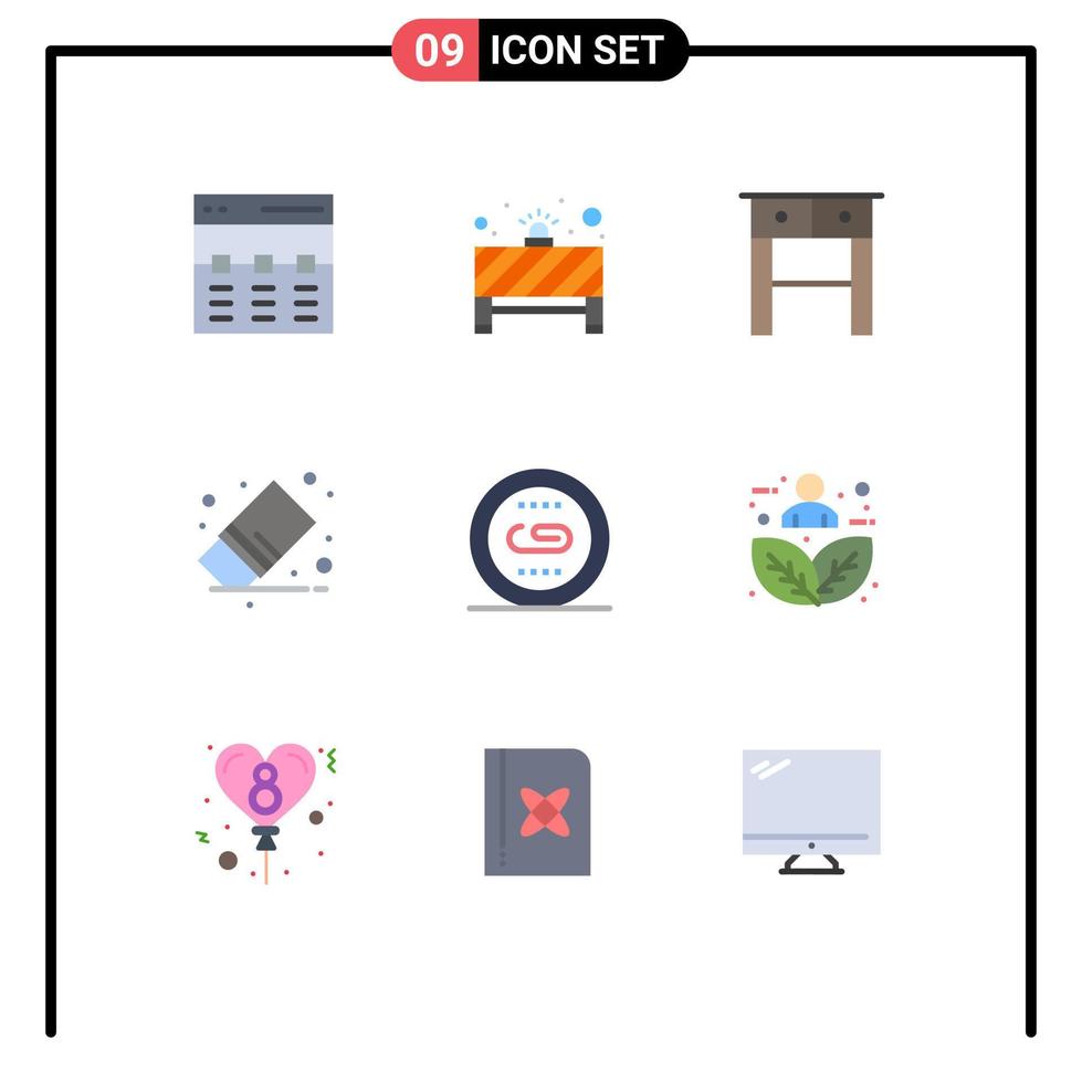 Modern Set of 9 Flat Colors Pictograph of engine rubber red light remove delete Editable Vector Design Elements