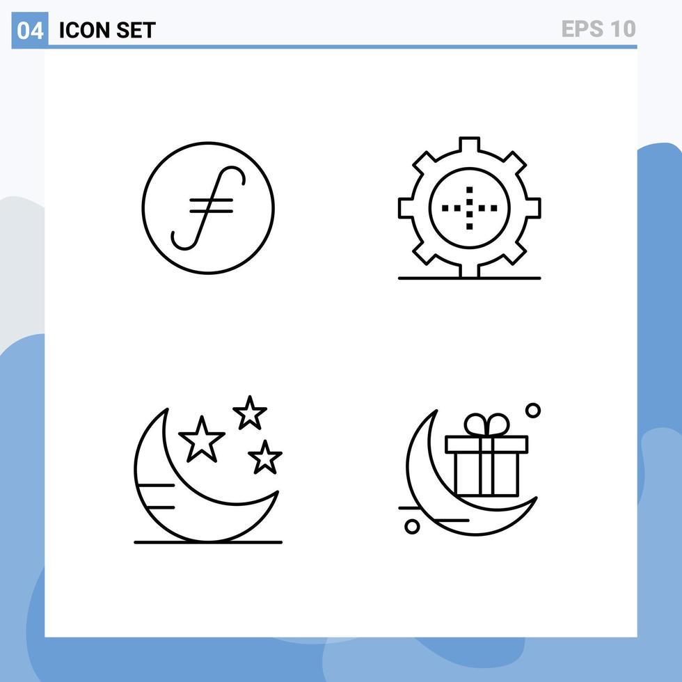 Set of 4 Modern UI Icons Symbols Signs for fair coin night crypto currency set star Editable Vector Design Elements