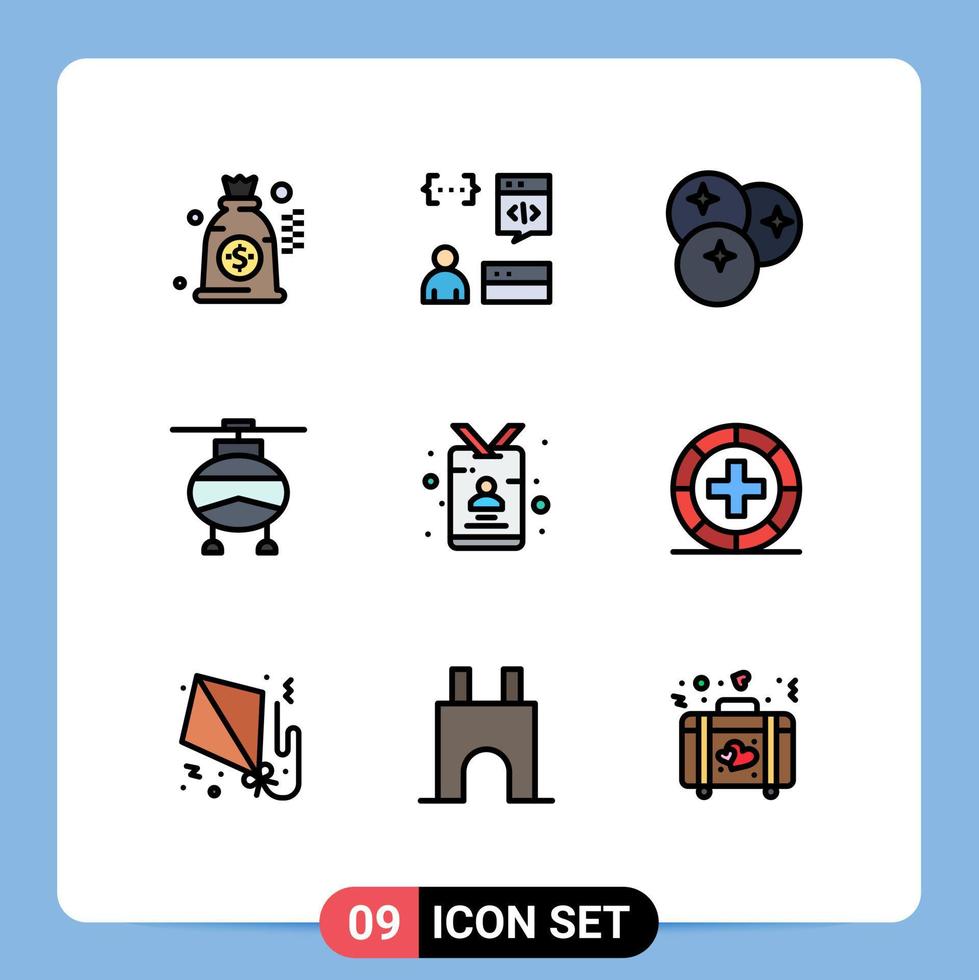 Set of 9 Modern UI Icons Symbols Signs for card transportation blueberry transport line Editable Vector Design Elements