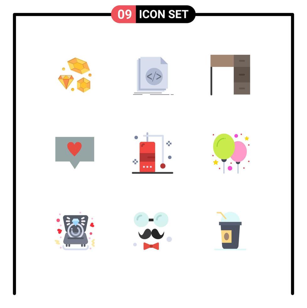 Modern Set of 9 Flat Colors and symbols such as diving love script like office Editable Vector Design Elements