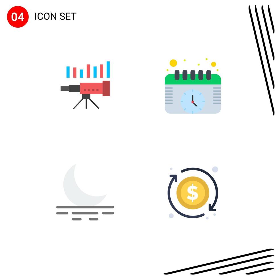 User Interface Pack of 4 Basic Flat Icons of telescope schedule forecasting vision fog Editable Vector Design Elements