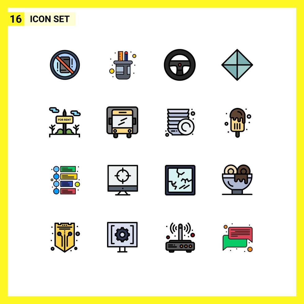 Group of 16 Modern Flat Color Filled Lines Set for sign symbols scale symbolism safety Editable Creative Vector Design Elements