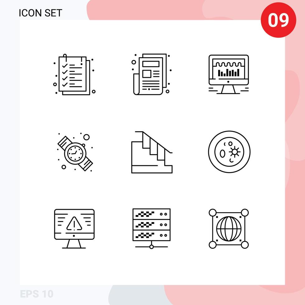grupo de 9 esboza signos y símbolos para el tiempo de construcción del servidor de escaleras elementos de diseño vectorial editables vector