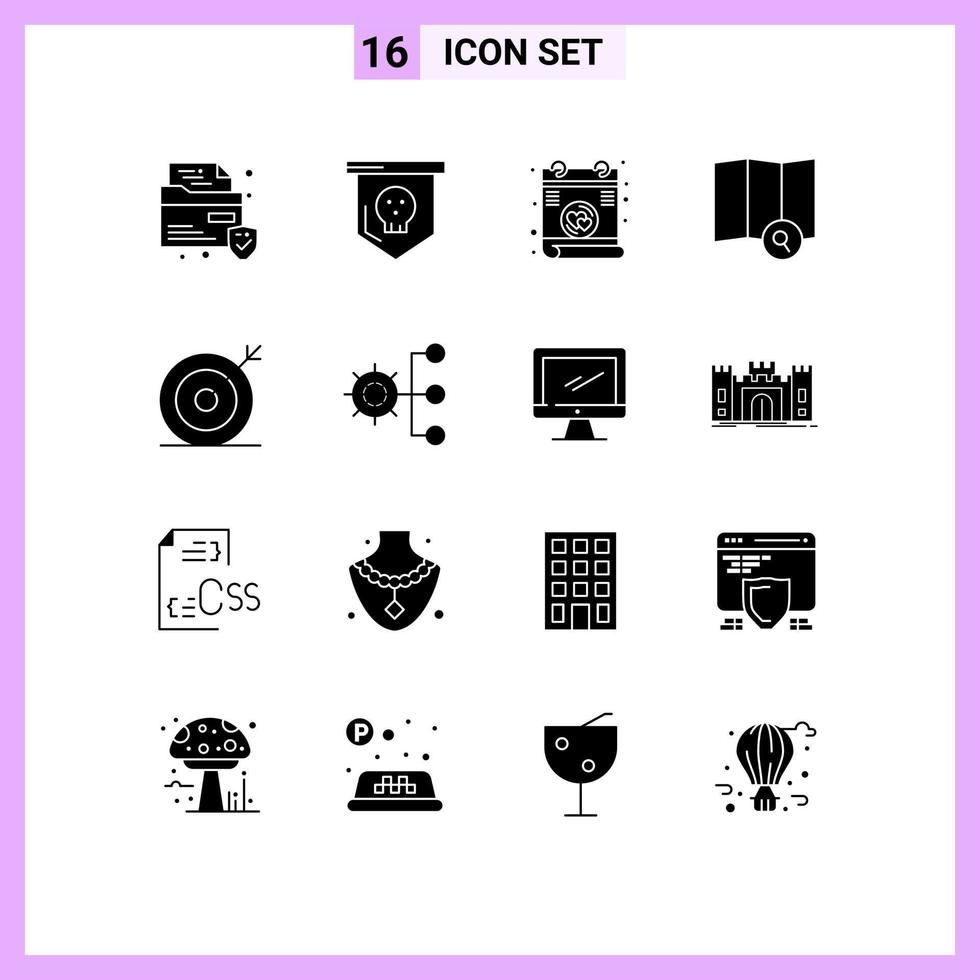 Solid Glyph Pack of 16 Universal Symbols of seo optimization love media search Editable Vector Design Elements