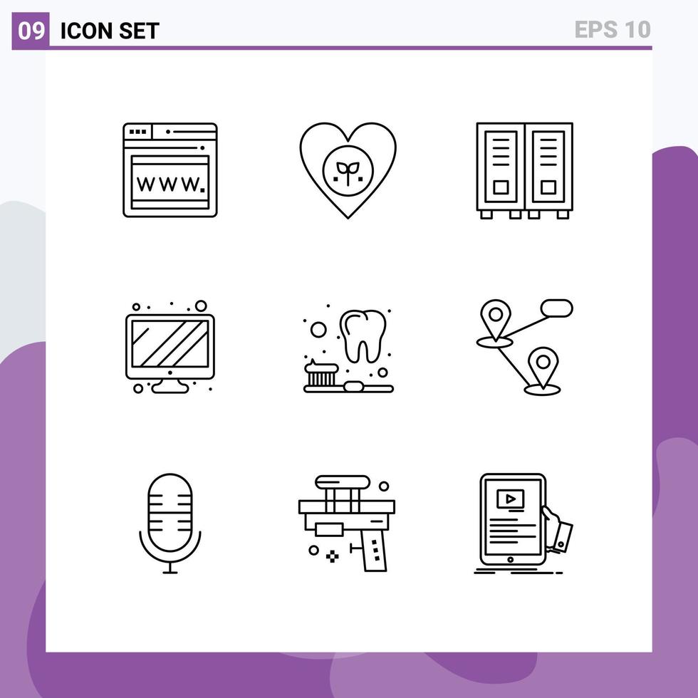 Outline Pack of 9 Universal Symbols of teeth brush education device monitor Editable Vector Design Elements
