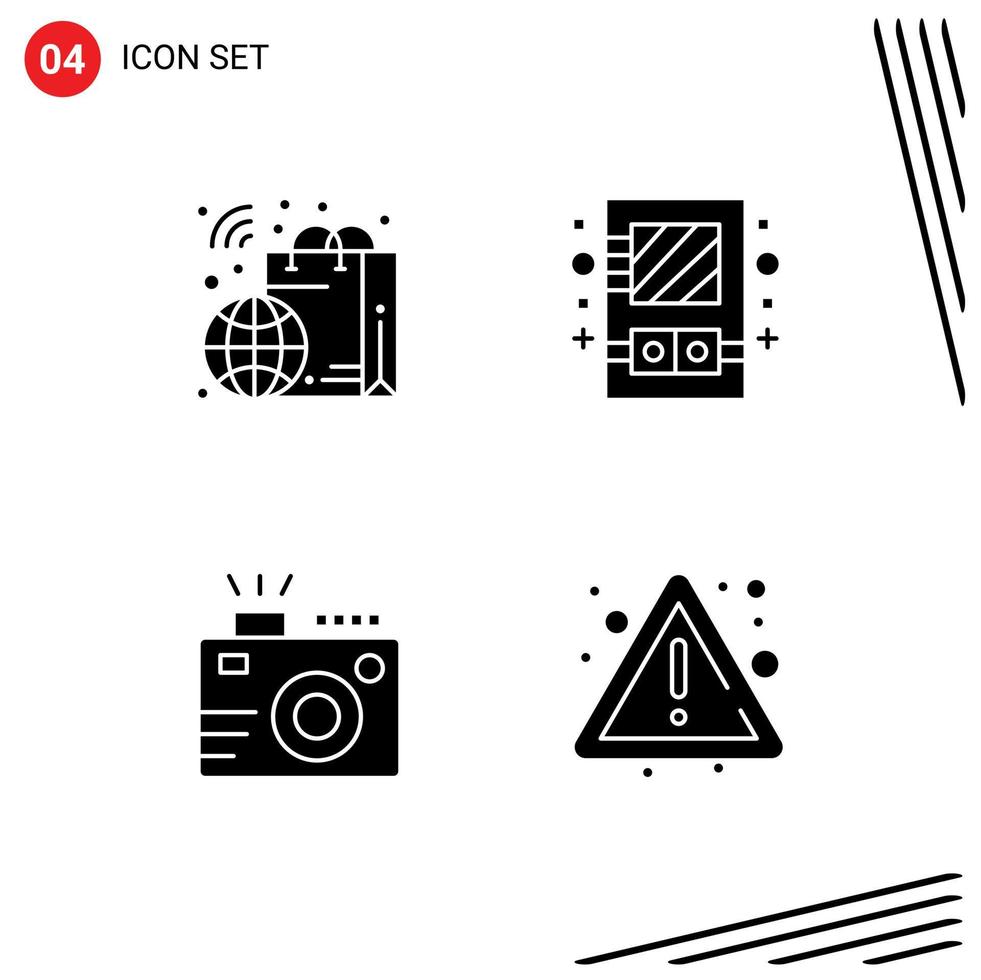 Set of 4 Modern UI Icons Symbols Signs for bag lens smart mirror photography Editable Vector Design Elements