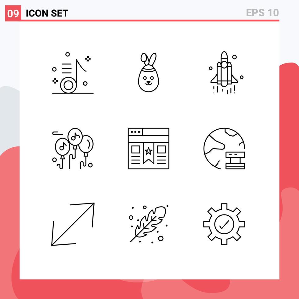 Group of 9 Outlines Signs and Symbols for ui bookmark launch multimedia balloon Editable Vector Design Elements