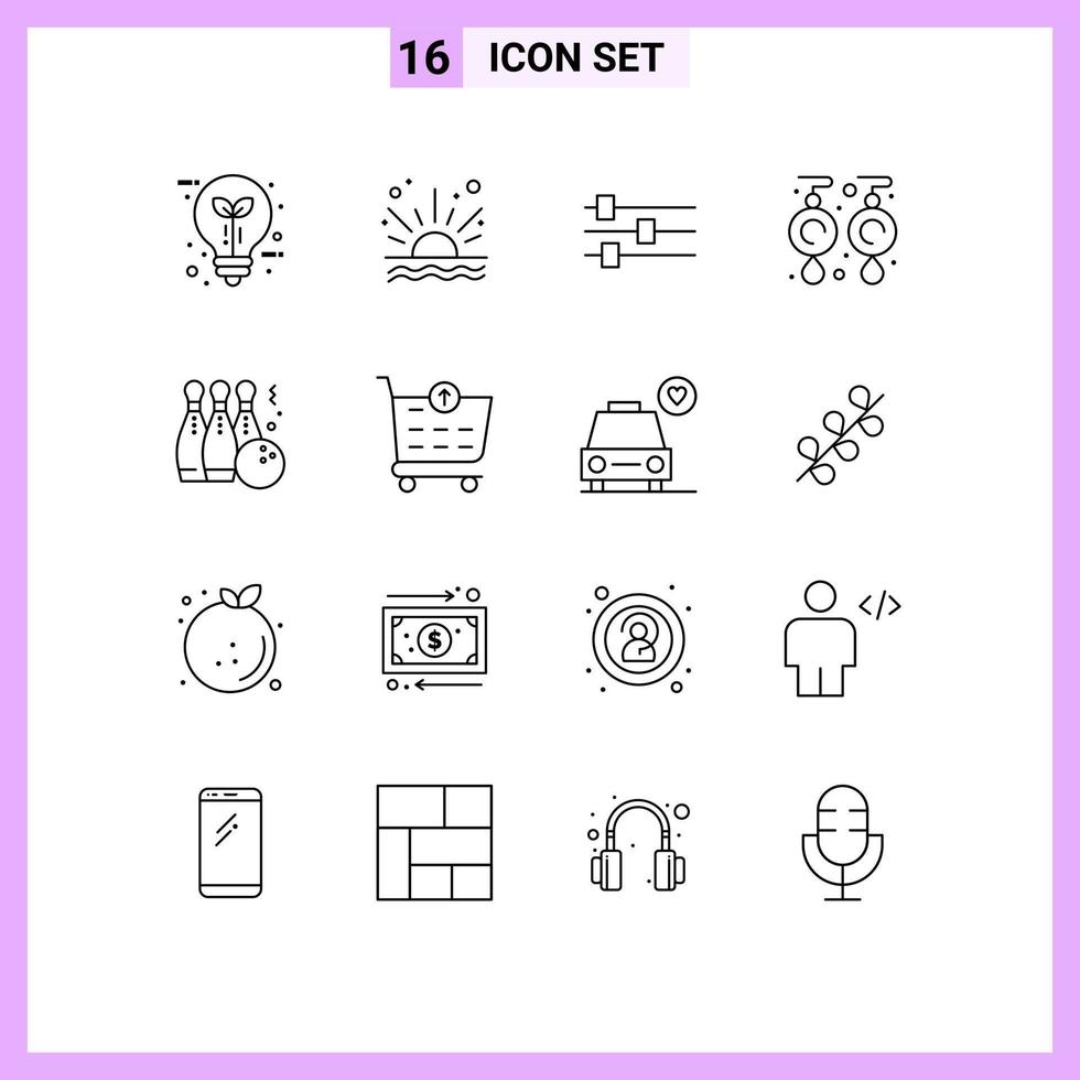 Modern Set of 16 Outlines Pictograph of game jewelry beach jewel earrings Editable Vector Design Elements