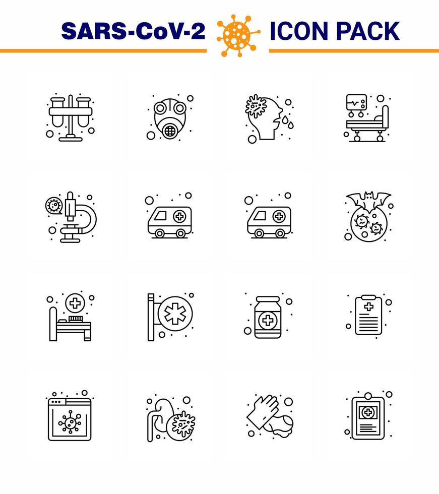 Novel Coronavirus 2019nCoV 16 Line icon pack coronavirus icu protect hospital bed runny viral coronavirus 2019nov disease Vector Design Elements